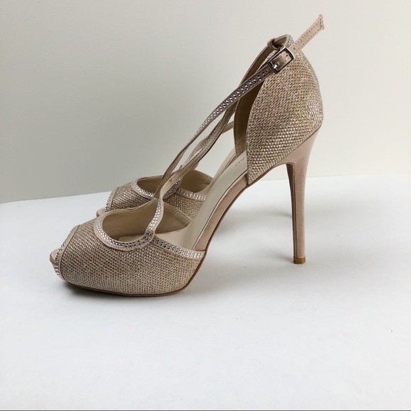 Le Chateau Nude Glitter Ankle Strap Heels - Picture 5 of 10